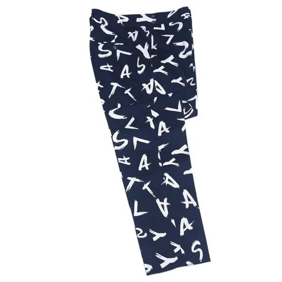 Mens Gurkha Pants 38 Blue White Chino Trousers Text Print Straight Flat Front